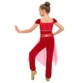 thumbnail image 2 of TiaoBug Kids Arabian Princess Jumpsuit for Girls Belly Dance Outfit Sequin Tulle Overlay Pants Romper Red 16, 2 of 5