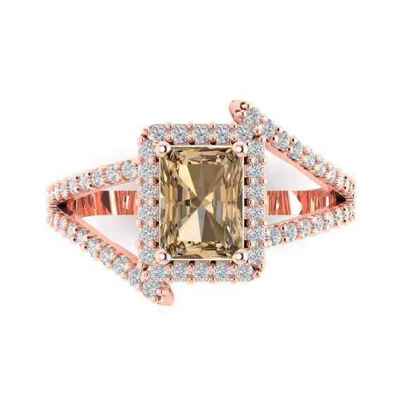 Solitaire with Accents Engagement Ring for Women - 1.935ct Simulated Champagne Diamond in 18K Rose Gold Promise Ring