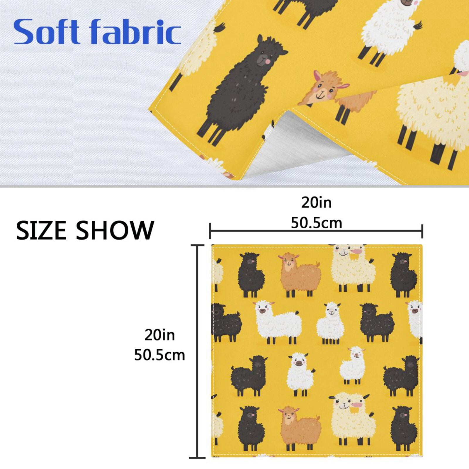 JSTEL Cartoon Llamas Cute Alpacas Cloth Napkins Set of 6, 20x20 Inch Washable and Reusable Napkin for Decoupage Dinner Party Everyday Use