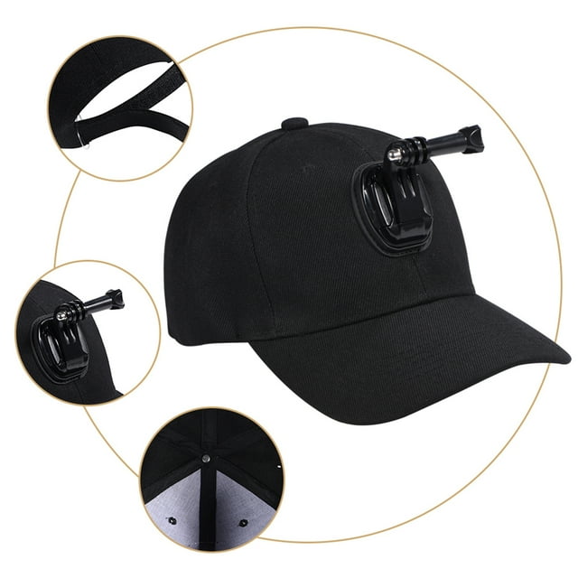 Action Camera Mount, Comfortable Black Baseball Hat Mount Camera Baseball Hat, With J-hook Buckle Mount & Screw For Action Cameras