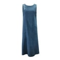 thumbnail image 4 of Women's Dress Sleeveless Casual Denim Dress Round Neck Vintage Overall Buttons Solid Color Dress, 4 of 5