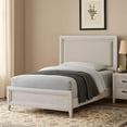 thumbnail image 5 of Leva Queen Bed, Upholstered LED Headboard, Modern White Acacia Wood, 5 of 9