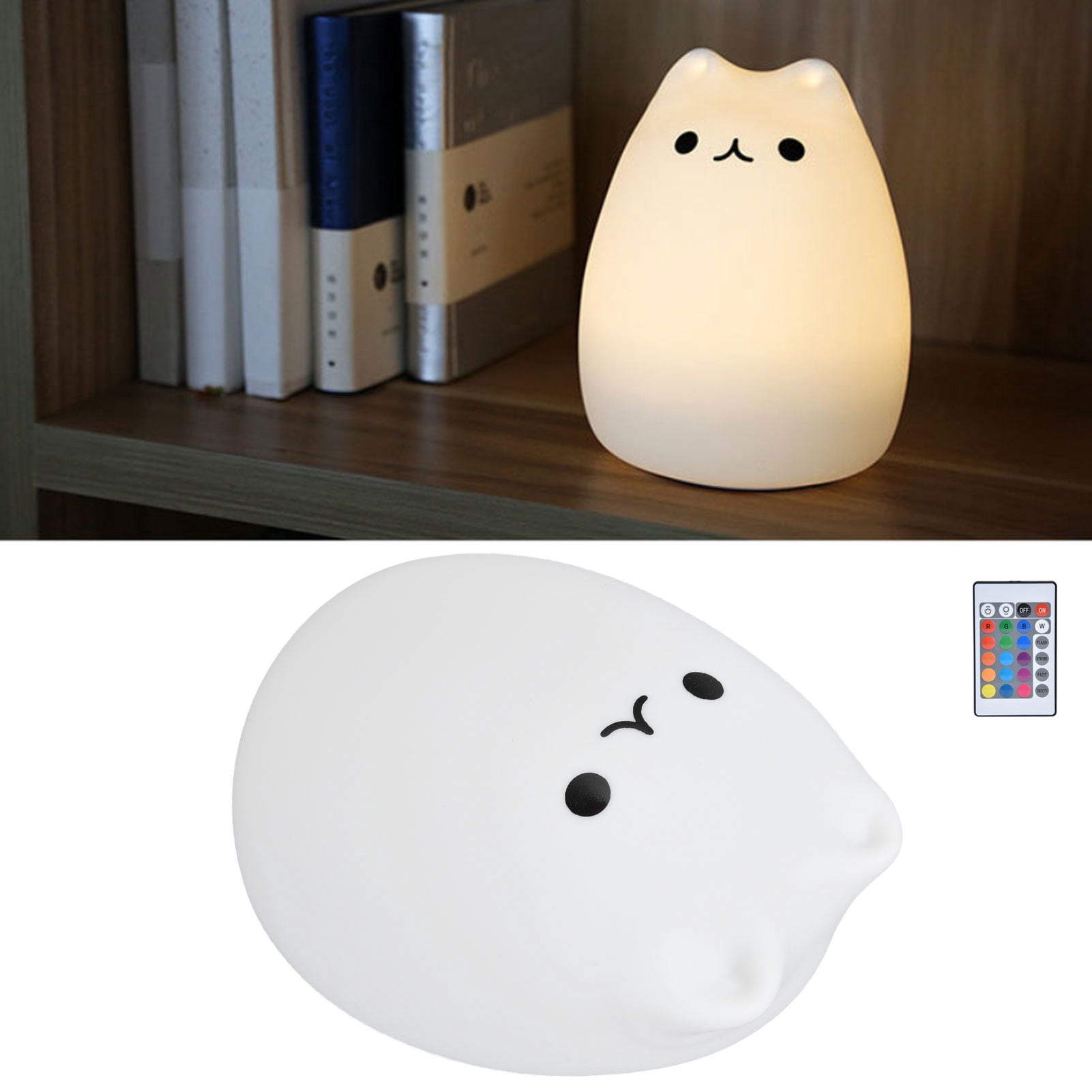 YAHHU Silicone LED Cat Night Light with Remote Control, USB Rechargeable RGB Color Changing Lamp, Portable Nursery Light, 4.8 inches / 12.2 cm for Kids Baby Bedroom Decoration & Gift, Multicolor