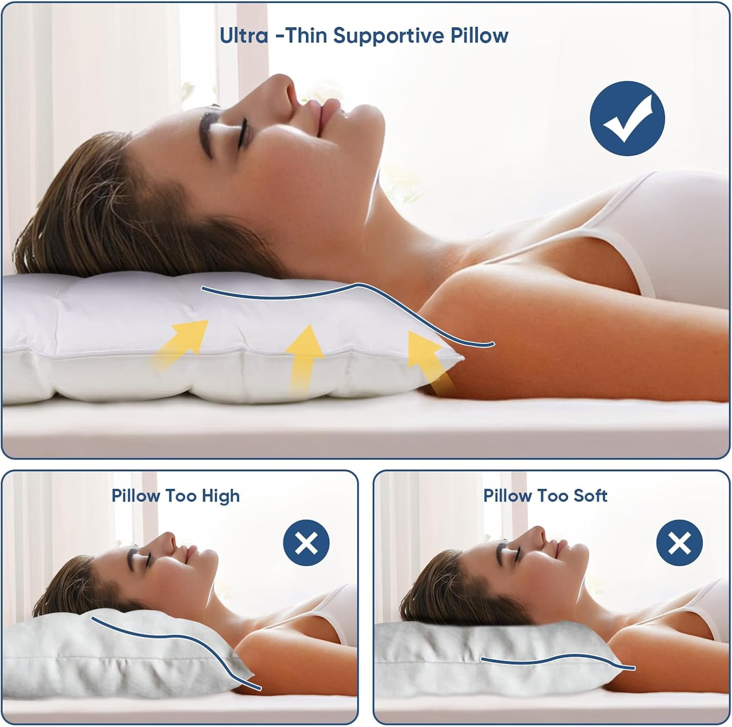 Ultra Flat Pillows for Sleeping Thin, 7D High Support 2.5 inch Height Ultra Thin Pillows,Slim Bed Pillows for Stomach Sleeper,Standard Size -18x26 in
