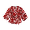 thumbnail image 1 of bar III Womens Printed Faux Wrap Blouse, Red, Medium, 1 of 2