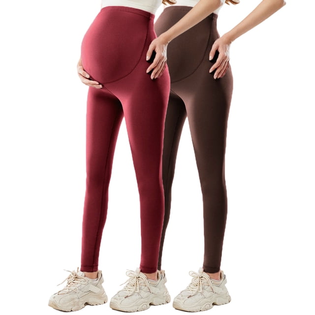 Amzcrzy 2PC Leggings premamá color liso por encima de la barriga clásicos largo completo cómodos suaves yoga ejercicio informal S-XL Naranja