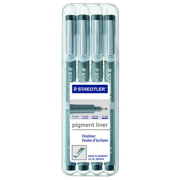 STAEDTLER PIGMENT LINER SKETCH PEN BLACK 4 PIECE SET