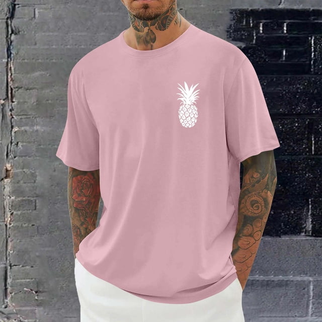 Ceisia T-Shirt à Manches Courtes Col Rond Imprimé pour Hommes Doux Respirant Extensible Décontracté Sport Gym Rose TG Cadeaux