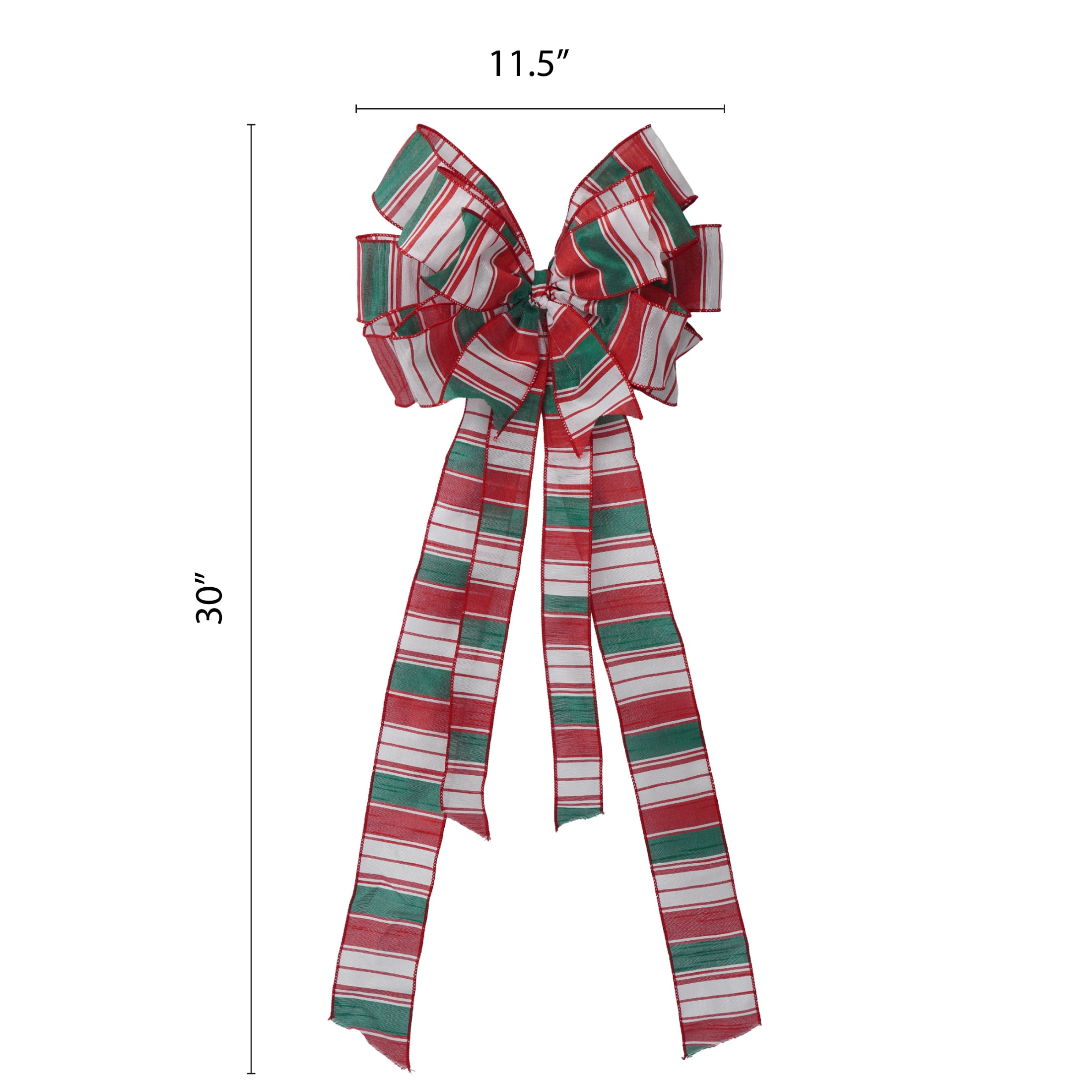 Red/Green/White Striped Decorative Christmas Bow, 30", by Holiday Time