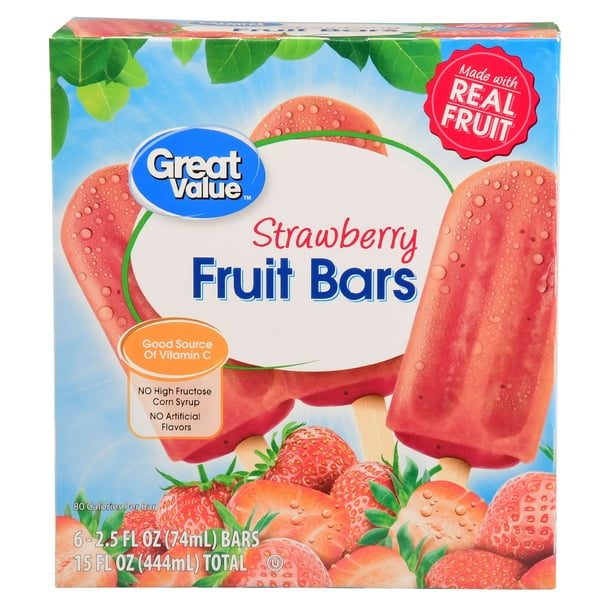 Great Value Frozen Fruit Bars, Strawberry, 15 oz, 6 Count