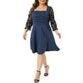 thumbnail image 4 of Agnes Orinda Women's Plus Size Easter Square Neck Sheer Long Sleeve Ruffle Flowy A-Line Midi Dress 4X Dark Blue, 4 of 6