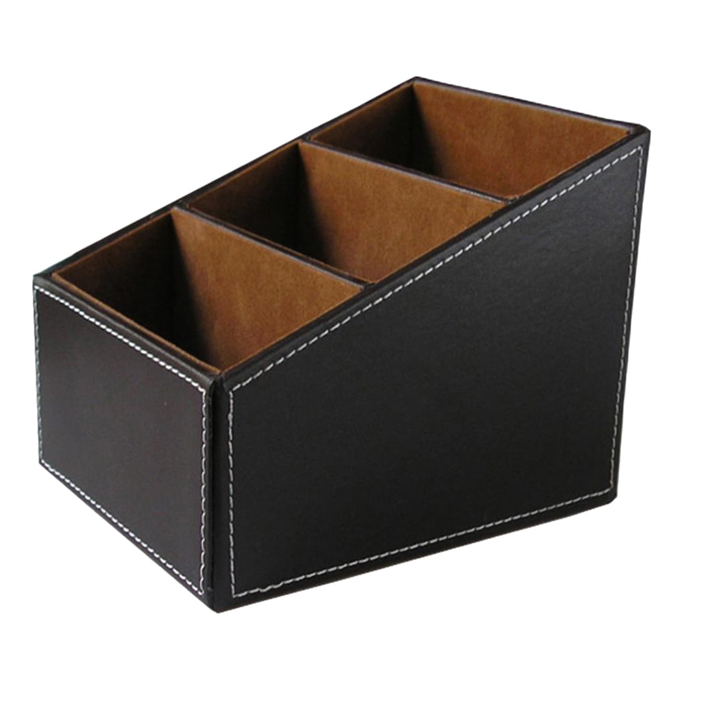 Organizador De Escritorio De Cuero PU - Con 3 Compartimentos, Medidas 7x13x13x16 Cm, Ideal Para Bolígrafos, Móviles Y Más