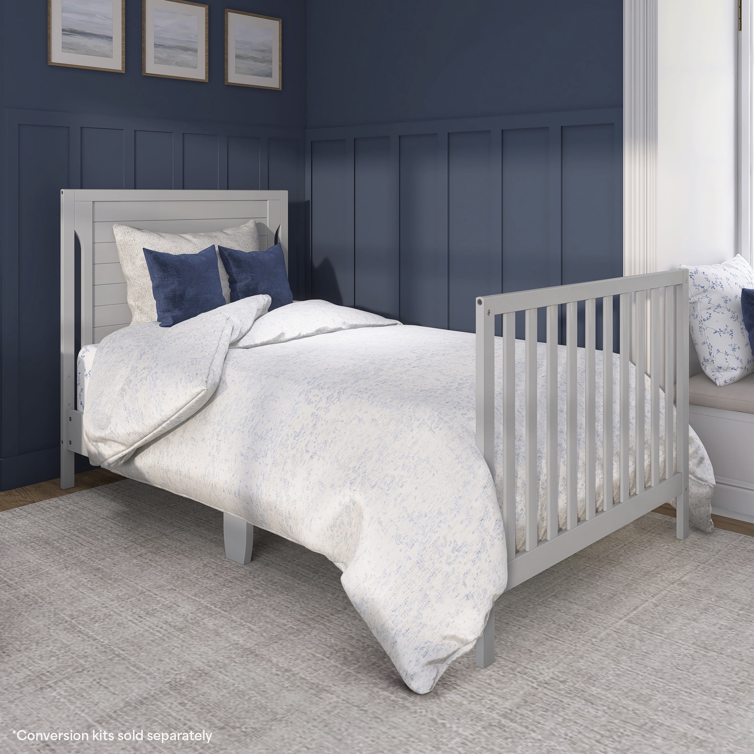 Dream On Me Bellport 4 in 1 Convertible Mini/Portable Crib in Pebble Grey, Non-Toxic Finish, Made of Sustainable New Zealand Pinewood, with 3 Mattress Height Settings