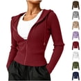 thumbnail image 2 of Women's Ribbed Knit Zip Up Cropped Hooded Sweatshirt,Women’s Lightweight Sweaters Jacket with Long Sleeve, Women's ,Size S-2XL, 2 of 5