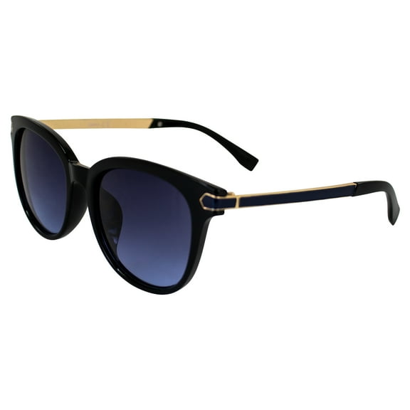 AlterImage Allure Fashion Retro Sunglasses for Women Black Frame w/ Dual-Color Metal Temples & Gradient Blue Lenses