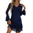 thumbnail image 2 of Hrsba Lace V Neck Long Sleeve Dress Women Knee Length Elegant Style Midi Dresses for Women, 2 of 8