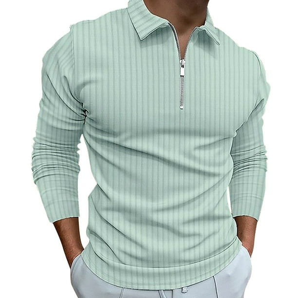 Gibobby Playera polo hombre Camiseta informal de tela a de otoño para hombre, camiseta de manga larga con cuello vuelto y cremallera(Verde,M)