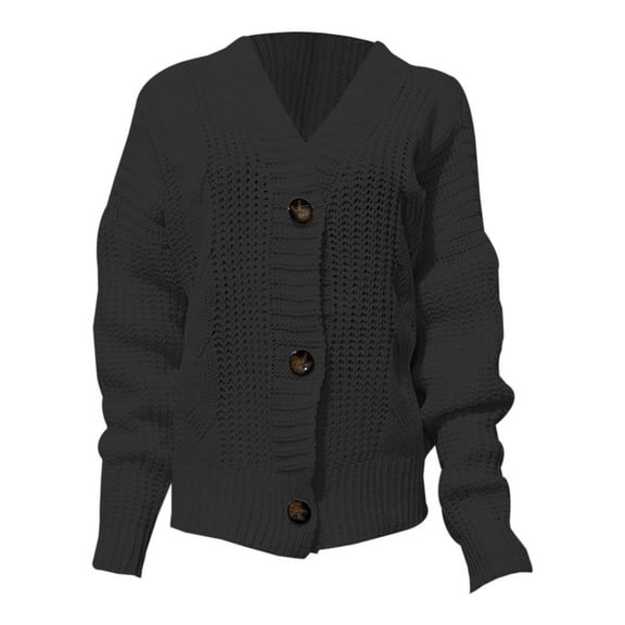 Sweater for Women Solid Long Sleeve V Neck Cardigan Button Down Knit Loose Fit Winter Sweaters