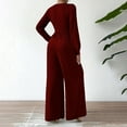 thumbnail image 2 of VIWORLD Office & Formal Elegant Wide Leg Jumpsuit - Cross V-Neck Long Sleeve Belted Pantsuit for Women Wine Red，M, 2 of 4