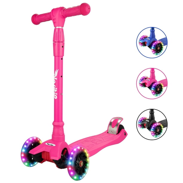 Rosa scooter para para niños ages 3 - 12: kick scooter para toddlers con 3 light - up wheels, 4 adjustable heights, aebc - 9 bearing, tilt y steer, ideal para para outdoor activities