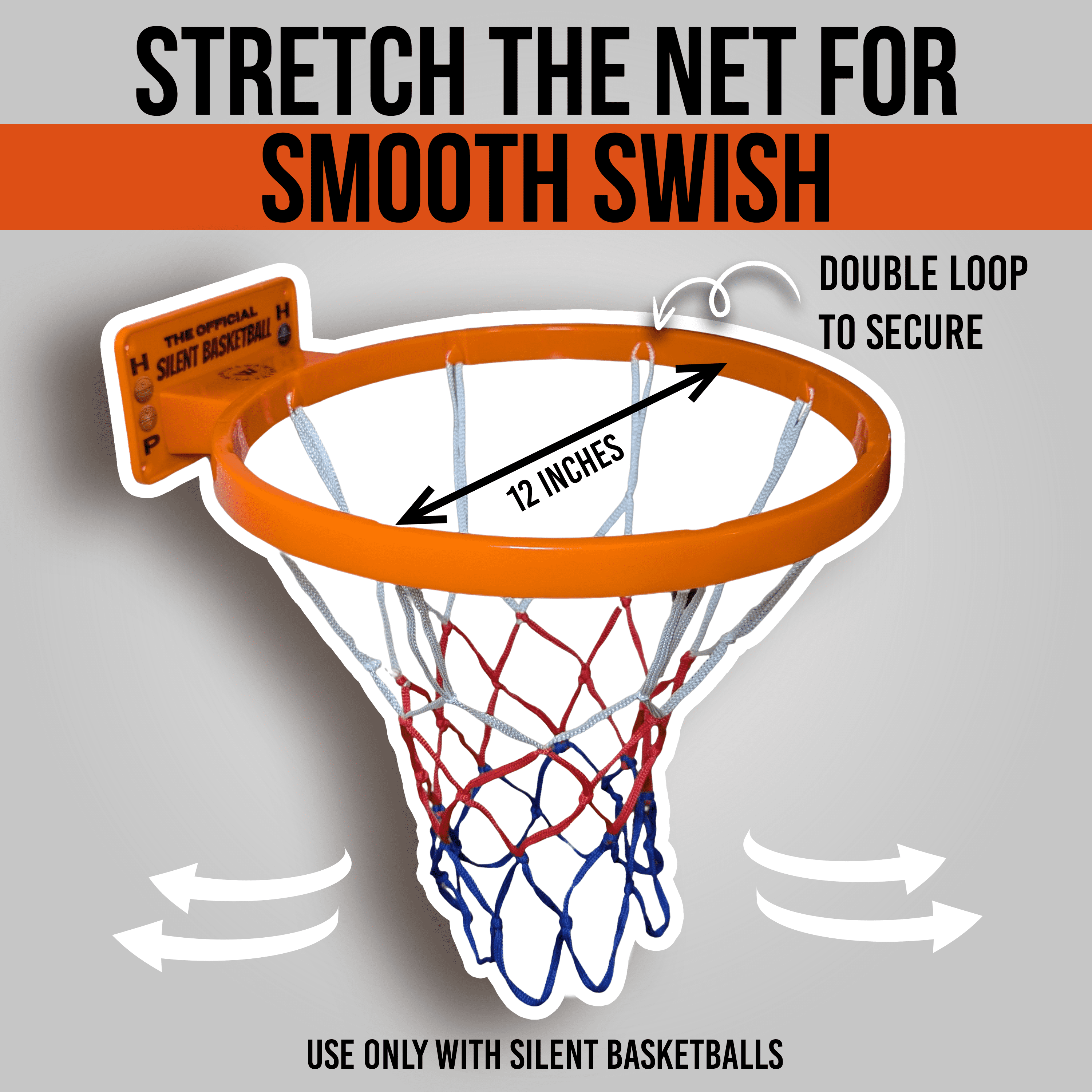 WAWAWEWA The Official Silent Basketball Hoop Indoor – Large Plastic Wall-Mounted Quiet Practice Hoop for Shooting & Skill Training (for Use with Silent Basketballs Only) – Adhesive or Screw Install