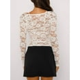 thumbnail image 4 of 2Pcs Sexy Floral Lace Crop Tops for Women See through Low Cut T-Shirts+Bra Set Going Out Streetwear, 4 of 6