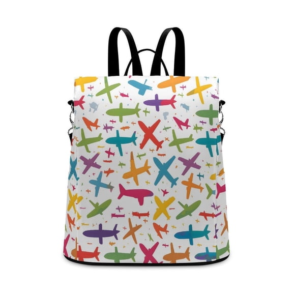 Ladies Backpack Anti-Theft Travel Bag Rear Zipper Pocket Splash Resistant Wear Resistant And Easy To Clean For Travel Work Shopping Multicolored Aircraft