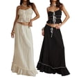 thumbnail image 2 of LMLYSoH Women's 2 Piece Skirt Outfits Sleeveless Ruffle Trim Camisole Long Tie Up Skirt Set, 2 of 9