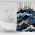 thumbnail image 2 of Abstract Graffiti Shower Curtain, 36" x 72", Blue Gold Stripe Water Ripple Waterproof Bathroom Curtain Washable Shower Curtain Set with 12 Hooks, 2 of 6