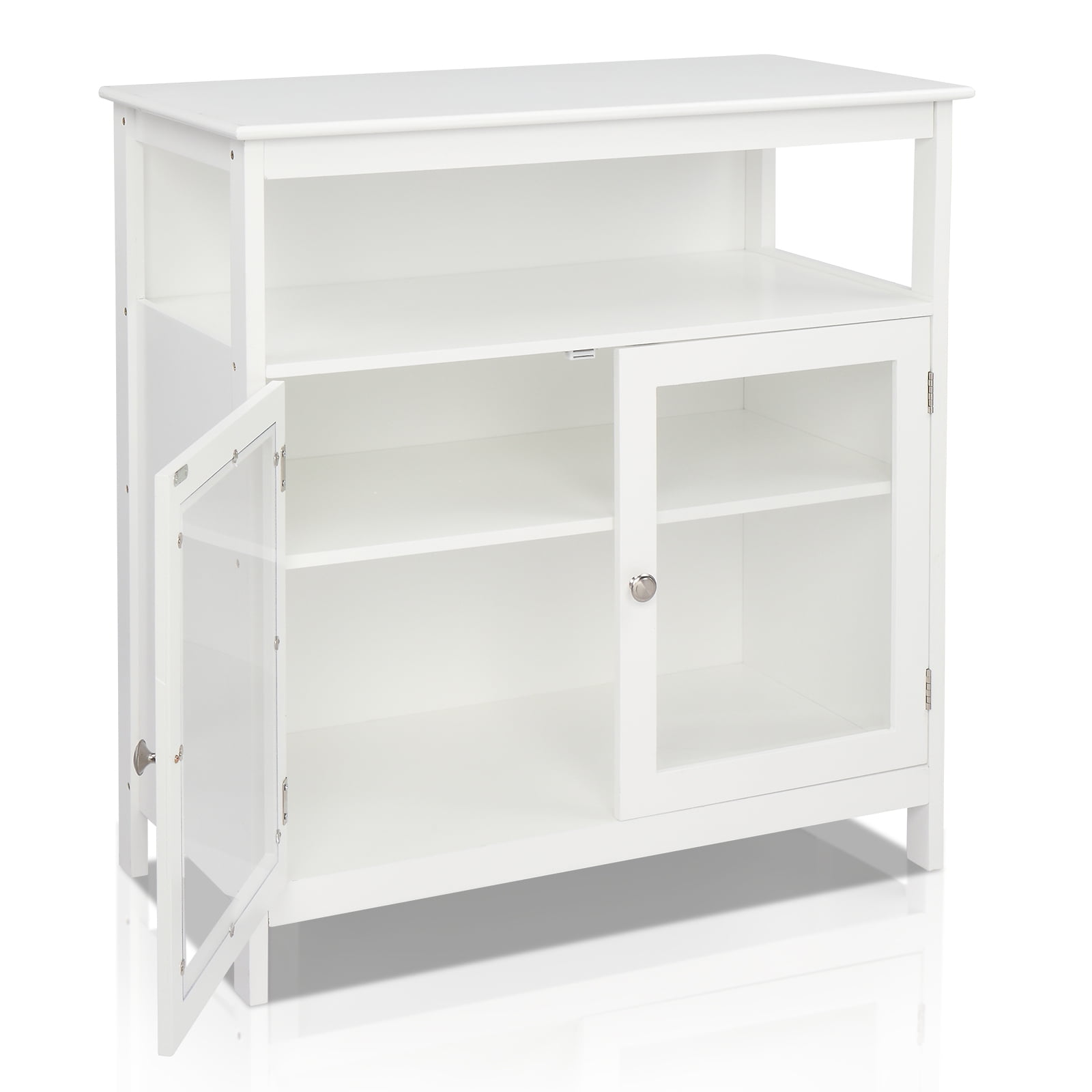 Kepooman Contemporary Sideboard, Transparent Double Doors Buffet Credenza With Middle Storage Layer MDF NC Spray Paint Sideboard, White Kepooman Contemporary Sideboard, Transparent Double Doors Buffet Credenza With Middle Storage Layer MDF NC Spray Paint Sideboard, White