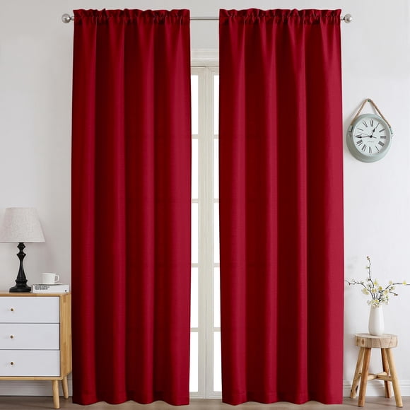 Cortinas Chyhomenyc, 2 paneles, 102 x 244 cm, lino sintético rojo