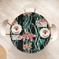 thumbnail image 4 of Ambesonne Tropical Fitted Round Tablecloth, Lily Hibiscus Butterfly, 40"- 44" Diameter, Jade Green and Raspberry, 4 of 5