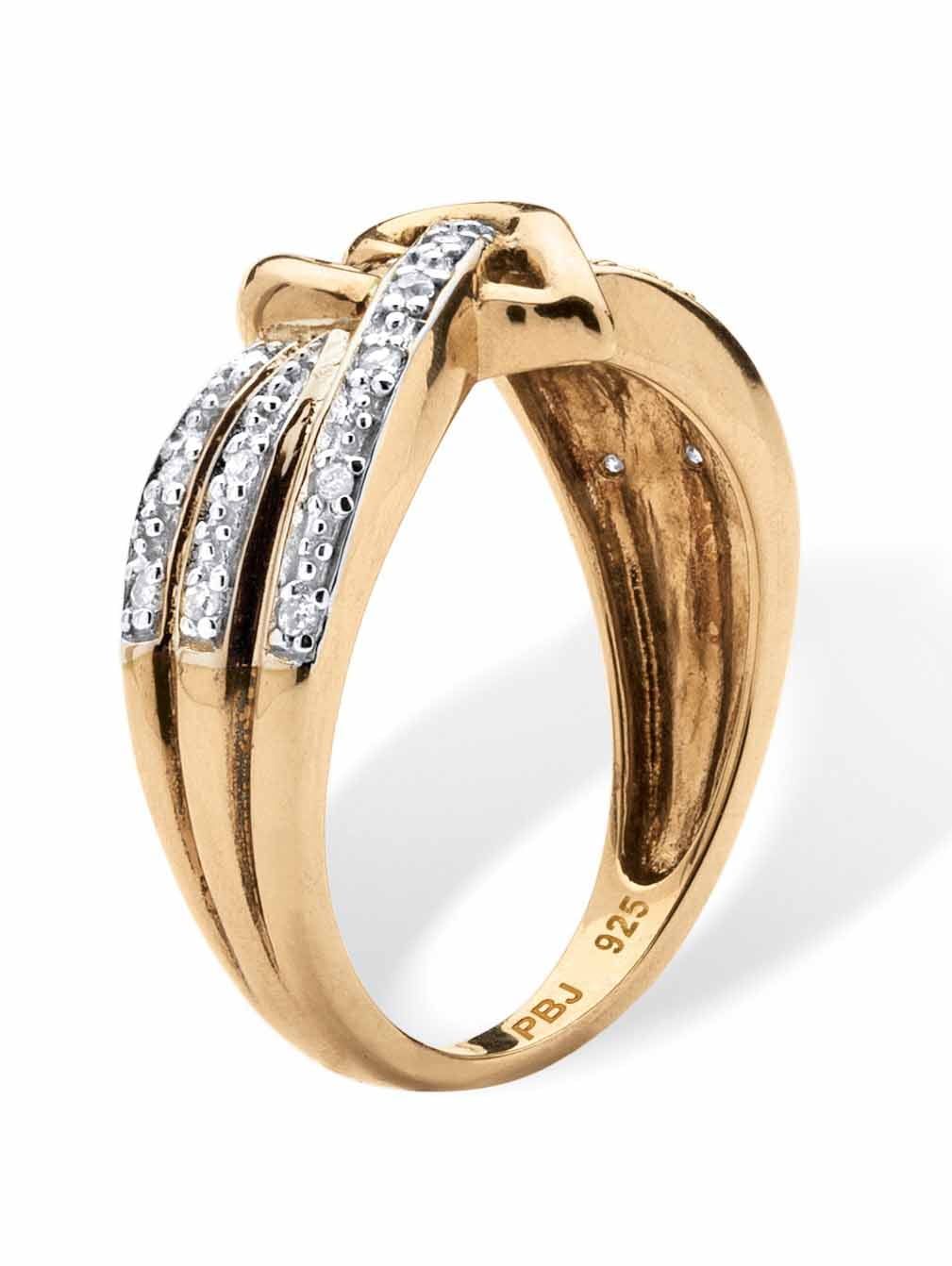 PalmBeach Jewelry 1/10ct t.w. Round Diamond Heart Ring, 18K Gold/Platinum Plated Sterling Silver