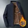 thumbnail image 2 of Lovskoo Men's Bomber Jacket Fleece Lined Solid Color Long Sleeve Windproof Zipper Stand Up Collar Pocket Thick Jacket Coat Blue, 2 of 6