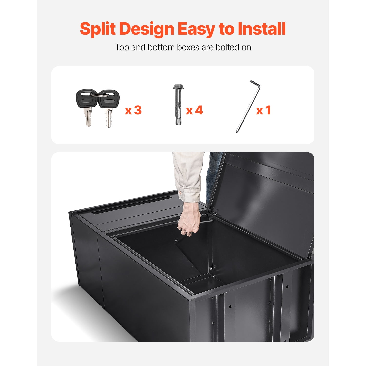 KFFKFF Secure Outdoor Parcel Delivery Box, 35.8 in Mailbox with Lock, Durable Steel Drop Box Featuring Anti-Theft and Weather-Resistant Design, Ideal for Home or Office Use, Black