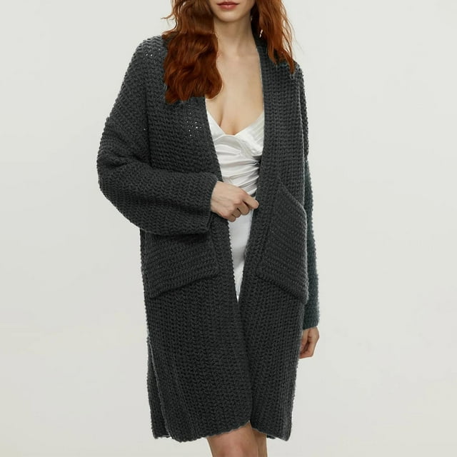 RXIRUCGD Womens Casual Oversized Loose Solid Color Long Sleeved Sweater Jacket Tops, Dark Gray, Size: M