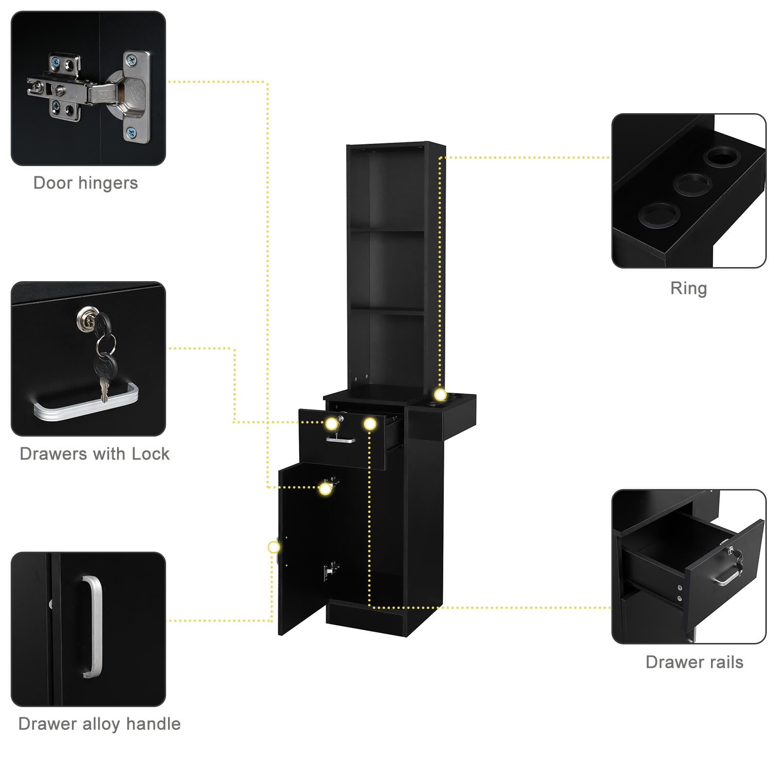 Zimtown Barber Station Cabinet Wooden Hair Styling Storage Locker Beauty Salon Equipment, Black
