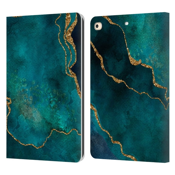 Head Case Designs Officially Licensed LebensArt Mineral Marble Glam Turquoise Leather Book Wallet Case Cover Compatible with Apple iPad 9.7 2017 / iPad 9.7 2018