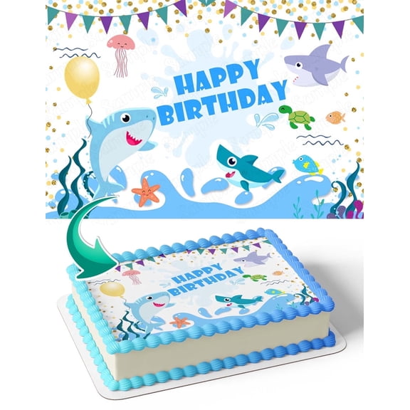 Under Sea Water Shark USS Edible Image Icing Cake Topper for Quarter Sheet Cake, by TNCT