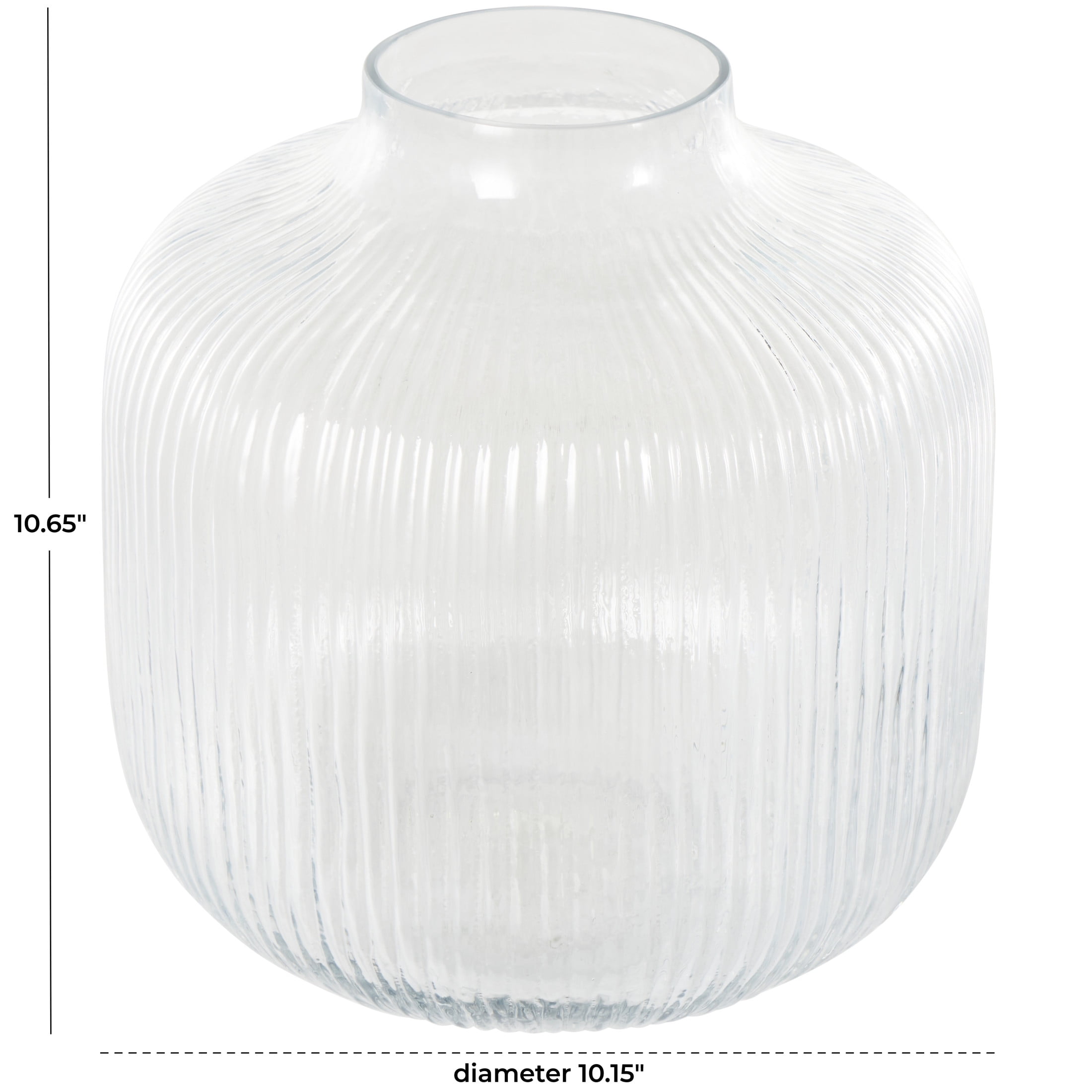 DecMode 11" Short Round Ribbed Fluted Glass Vase