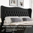 thumbnail image 4 of Miniyam King Size Wingback Bed with 52" Velvet Upholstered Headboard, Nailhead Trim, Sturdy Wood Slats for Adults, Black, 4 of 7