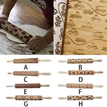 

Household Items! WQQZJJ Kitchen Essentials Christmas Rolling Pin Engraved Carved Wood Embossed Rolling Pin Kitchen Tool Gifts On Clearance