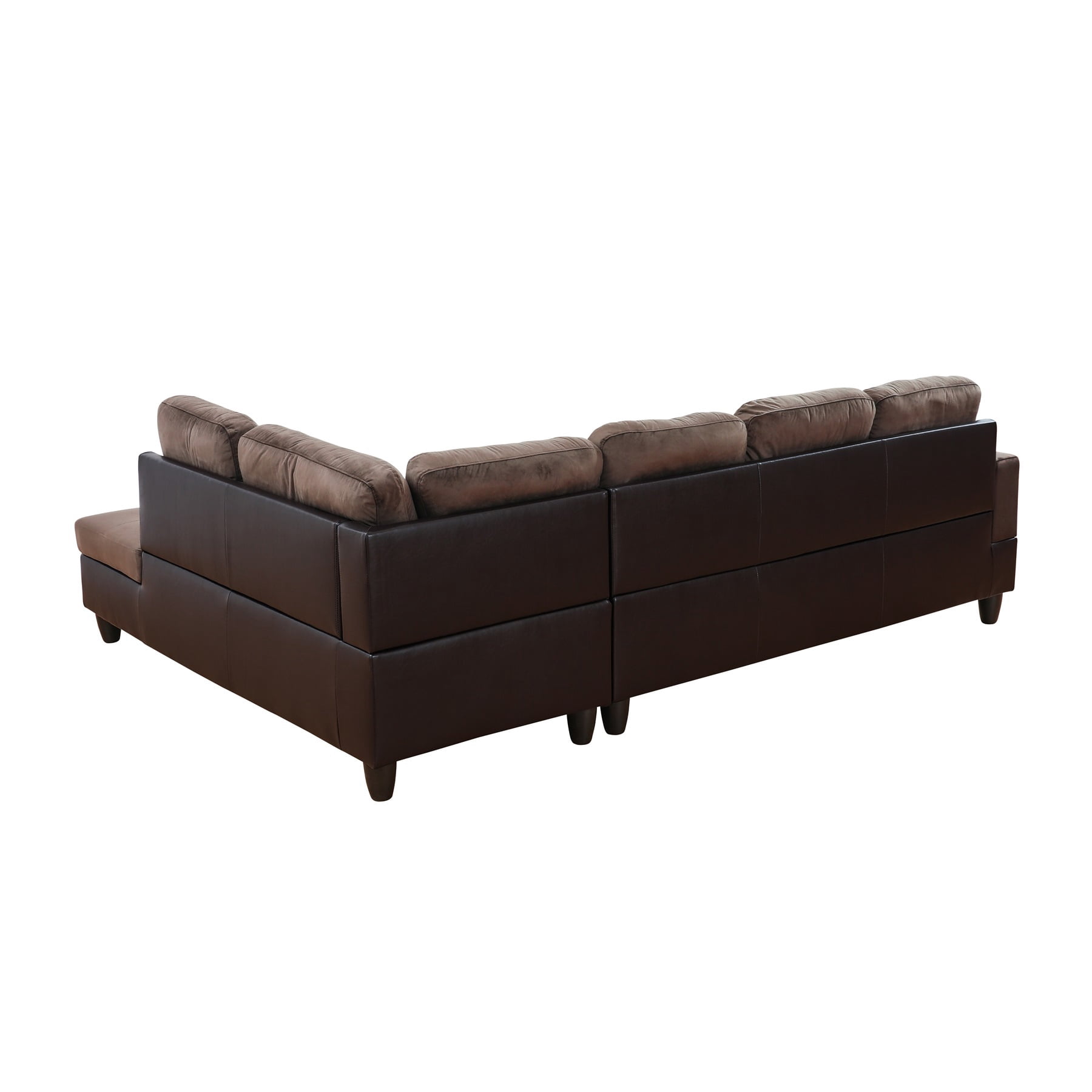 Hommoo Flannel & PVC L-Shaped Sectional Couch and Sofa Set, Modern Living Room Furniture Set, Right Side, Dark Brown
