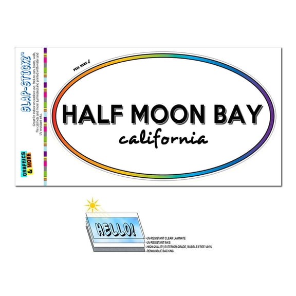 Half Moon Bay, CA - California - Rainbow - City State - Oval Laminated Sticker