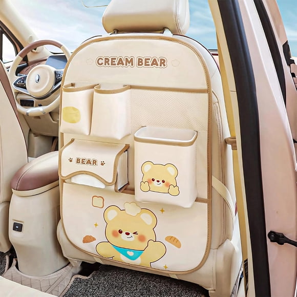 Backseat Car Organizer, Waterproof Storage with 7 Pockets & Built-in Bucket - Kick Mat Protector for Kids Travel and Family Road Trips