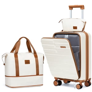 Joyway 3-Piece Front-Opening Carry-On Luggage Set, Beige