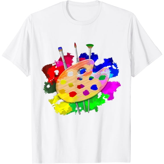 t-shirt Artist Paint Palette And Brushes Art T-Shirt mens, woman, white,funny,journey,Crew Neck, Short Sleeve,custom clothing patterns.gift