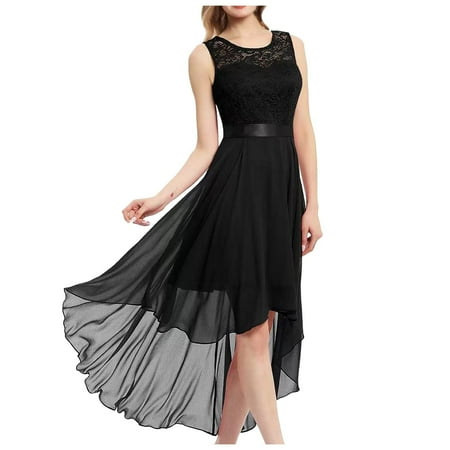 

Dresses for Women 2022 Prom Dress Women s Trendy Leisure Comfortable Pure Crew Neck Sleeveless Lace Tie Dress on Clearance Sundresses for Women Summer Dresses for Women Black S