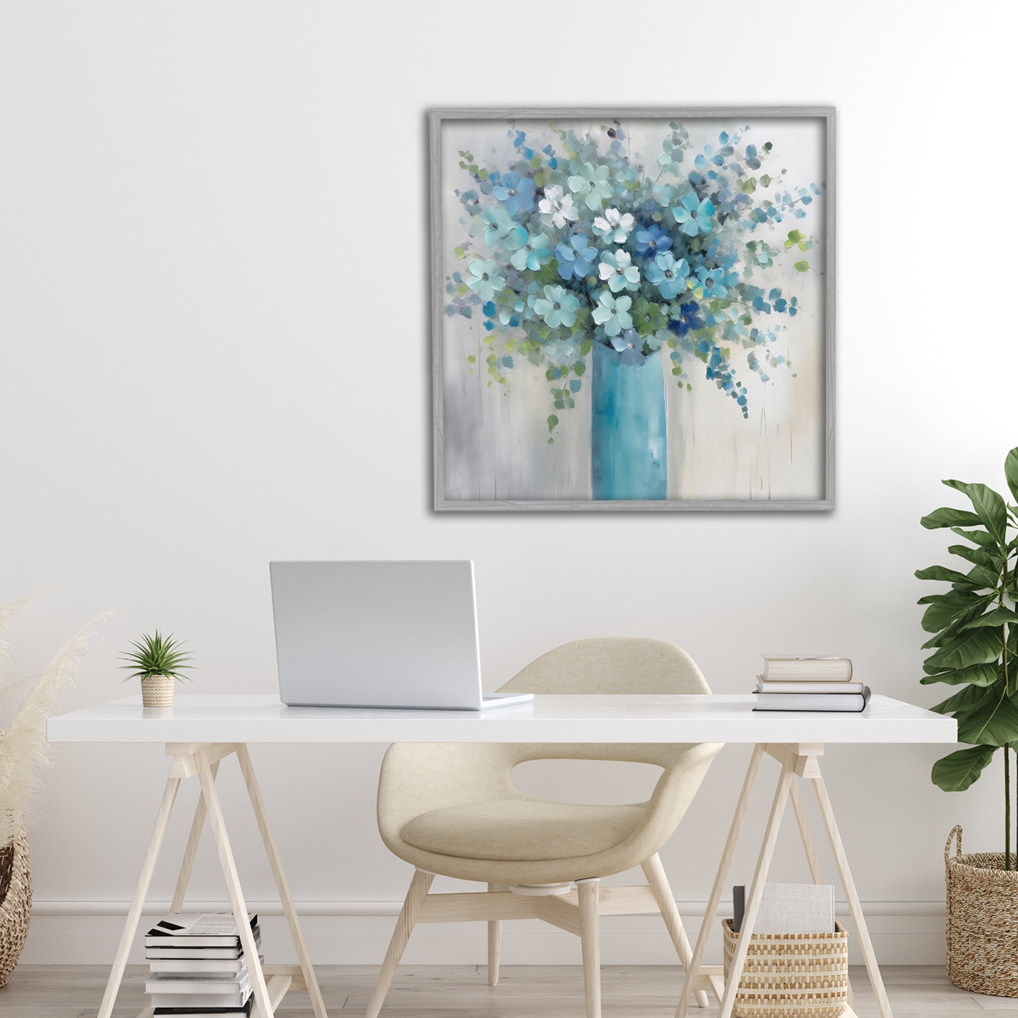 Stupell Industries Indigo Bouquet in Blue Vase Gray Framed Giclee Art, design by Creative Studio