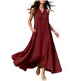 thumbnail image 2 of YuXingFu Cotton Dresses Casual Summer Maxi V-Neck Plus Size Womens Dress Sleeveless Flowy Long Casual Summer Wine XL, 2 of 9